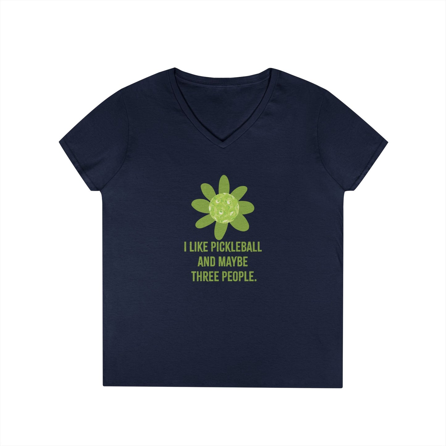"I like Pickleball and Maybe three People" Humourous Whimsical V-Neck Tee, Fun T-Shirt for Pickleball Lovers , Gift for Friends, Eco-Friendly Apparel, Casual Wear