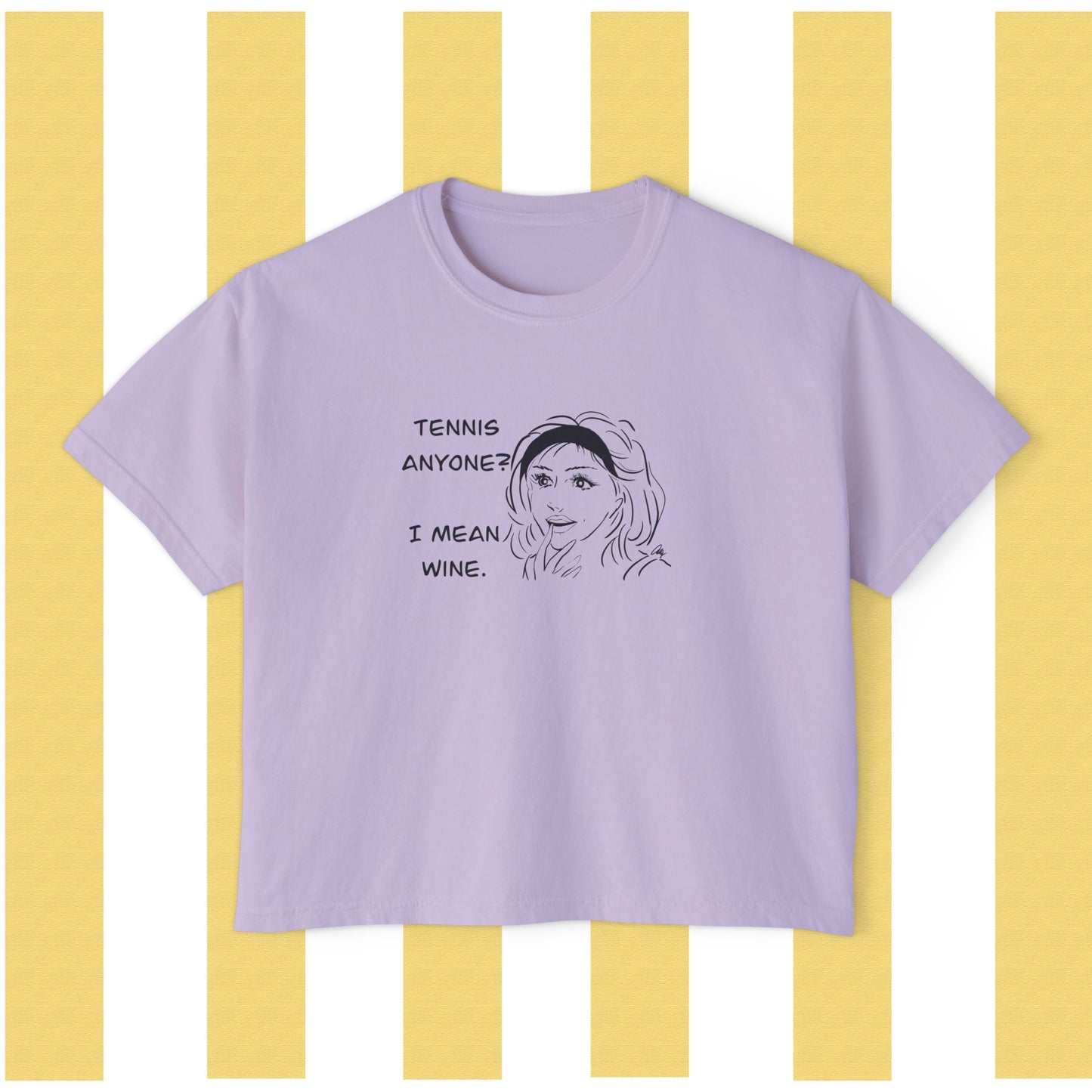 Tennis Anyone? I Mean Wine. Boxy Tee — Casual Women's Graphic Shirt