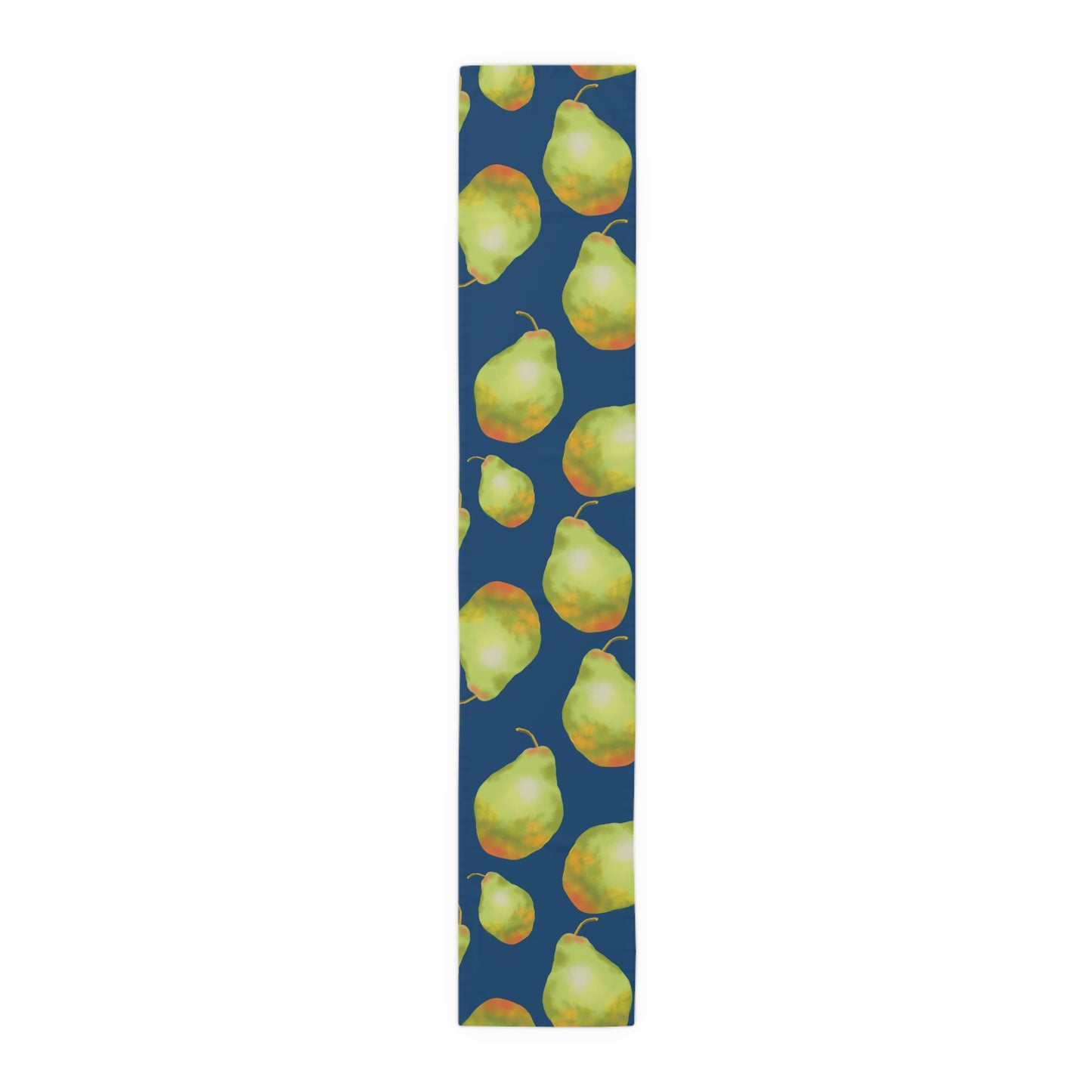 Charming Pear Pattern Table Runner in dark blue and lively pear green.