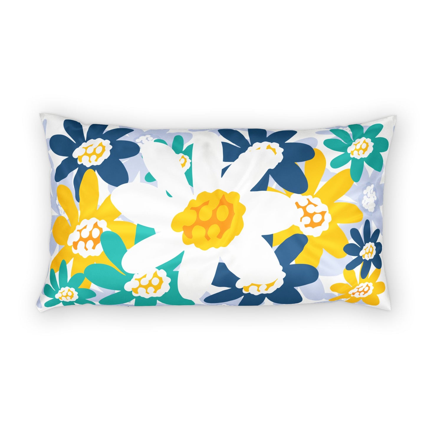 Floral Daffodil Cotton Pillow Case — Yellow & Navy Garden Pillowcase