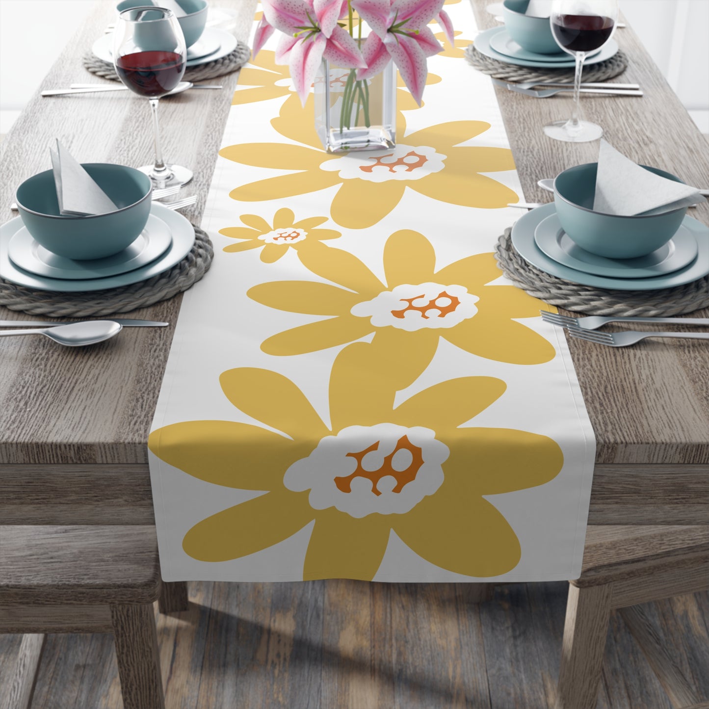 Charming Yellow Daisy Floral Table Runner, Yellow Flower Decor, Dining Table Accessory, Spring Table Decoration, Perfect for Weddings
