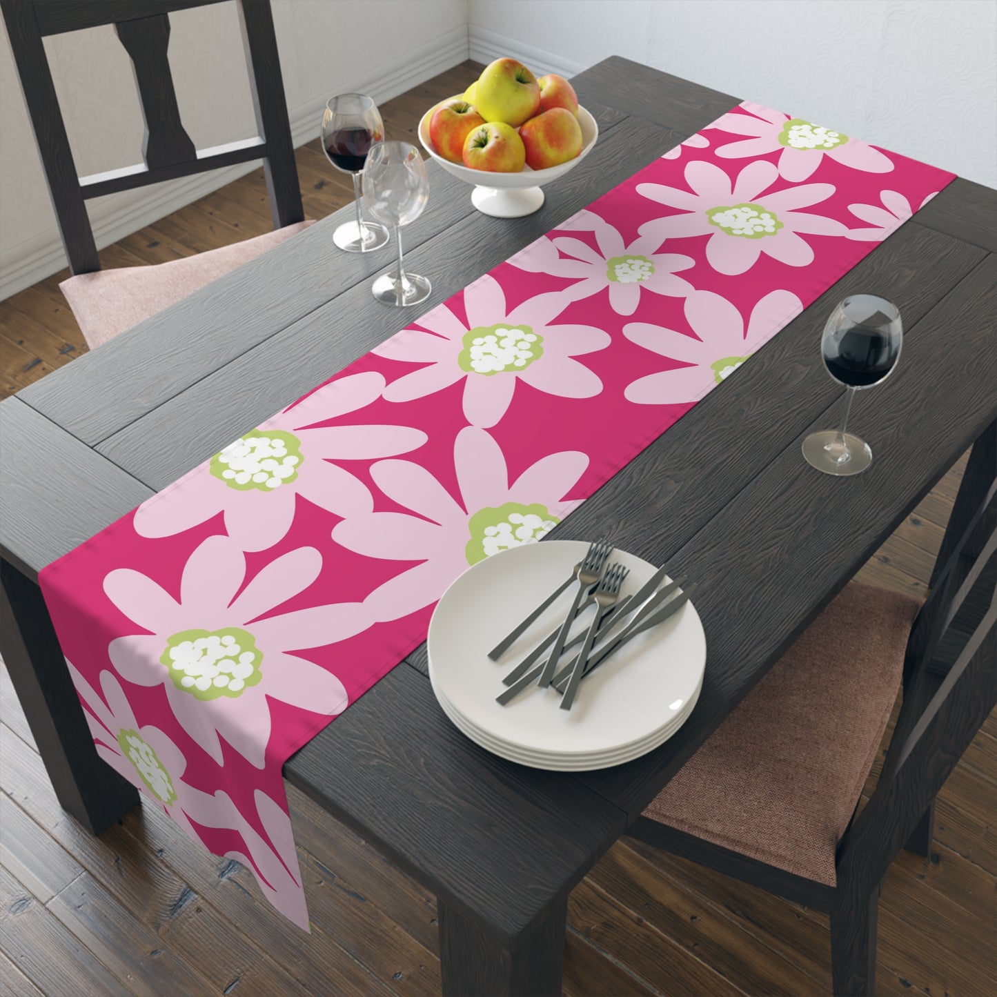 Charming Pink Daisy Floral Table Runner | Elegant Home Decor, Spring Table Setting, Wedding Reception, Gift for Hostess, Dining Table Accent