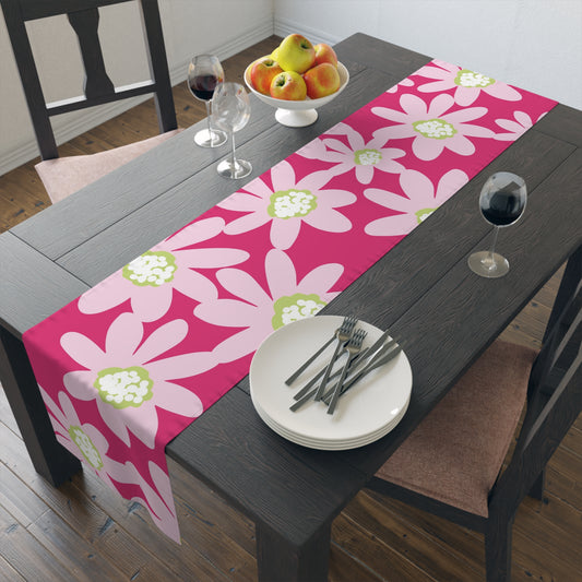 Charming Pink Daisy Floral Table Runner | Elegant Home Decor, Spring Table Setting, Wedding Reception, Gift for Hostess, Dining Table Accent