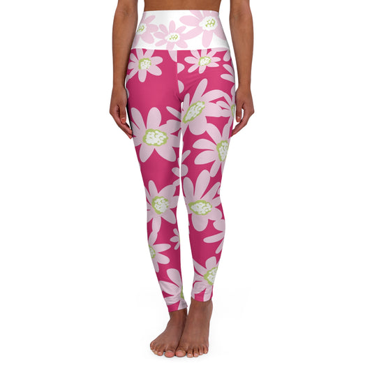 Pink Daisy Floral High Waisted Yoga Leggings, Fitness Leggings, Workout Pants, Activewear, Exercise Leggings, Spring Fashion