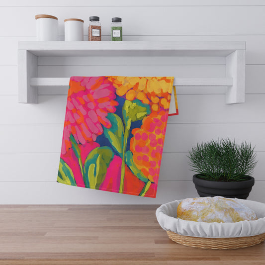 Vibrant Floral Tea Towels, Kitchen Decor, Gift for Housewarming, Colorful Linen Towels, Gardening Enthusiast Gift
