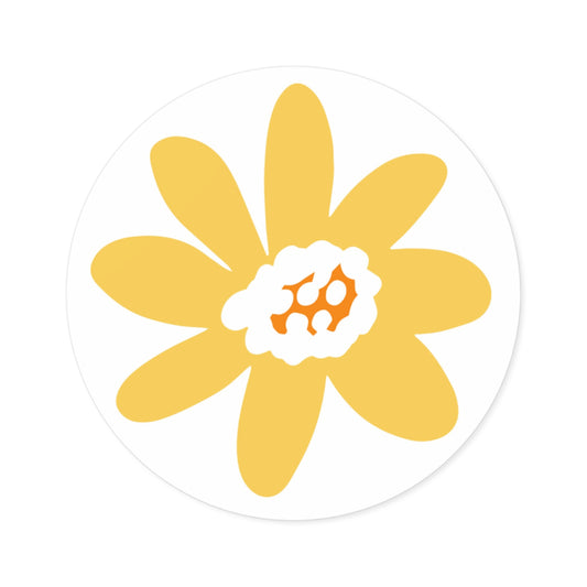 Cheerful Daisy Flower Round Stickers, Cute Floral Decor for Gifts, Indoor/Outdoor Use, Perfect for Scrapbooking, Gift Wrapping