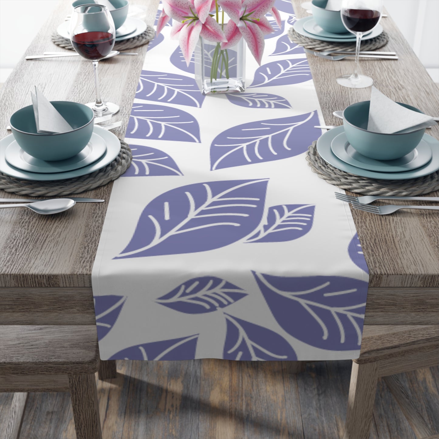 Elegant Lavender Leaf Table Runner | Cotton Poly Decor for Home, Dining, Events, Spring, Seasonal Celebrations, Wedding