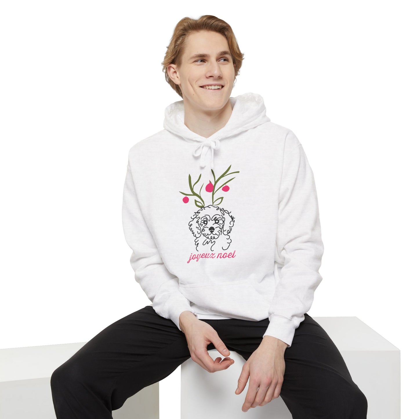 Cute Reindeer Floral Hoodie — 'joyeux noel' Holiday Sweatshirt