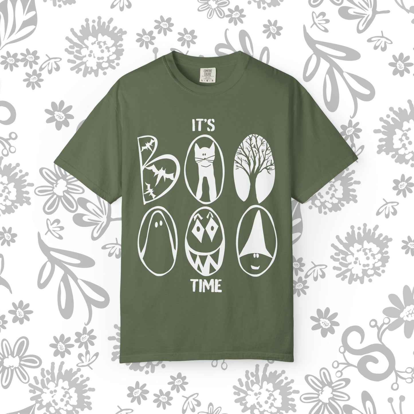 "IT'S BOO TIME" Halloween Themed T-shirt, Spooky Graphic Tee, Unisex T-shirt for Fall, Vintage Style Halloween Shirt, Perfect for Halloween Party
