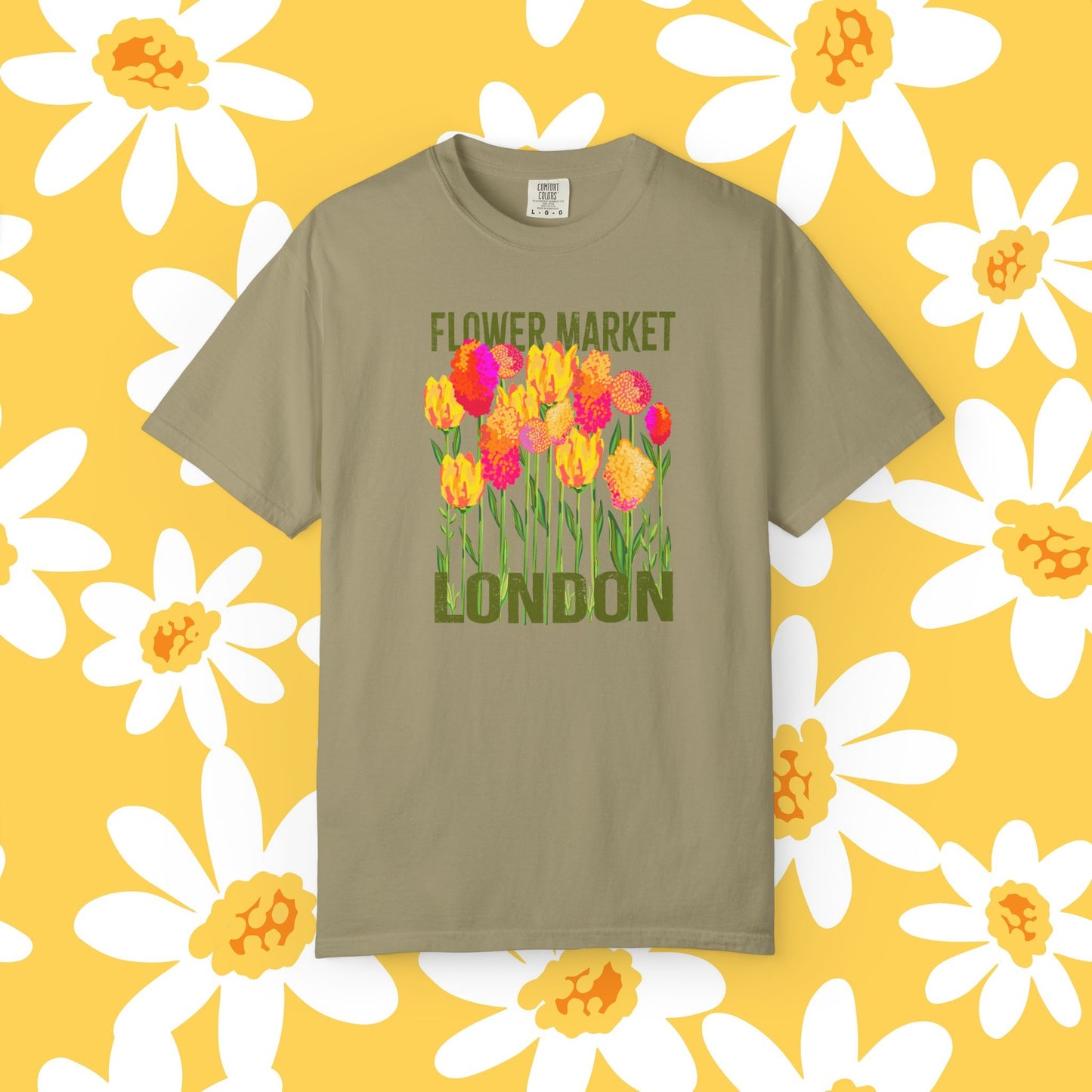 London Flower Market T-Shirt | Garment-Dyed Unisex Tee | Spring Fashion, Gift for Garden Lovers, Fashion Statement, Summer Style