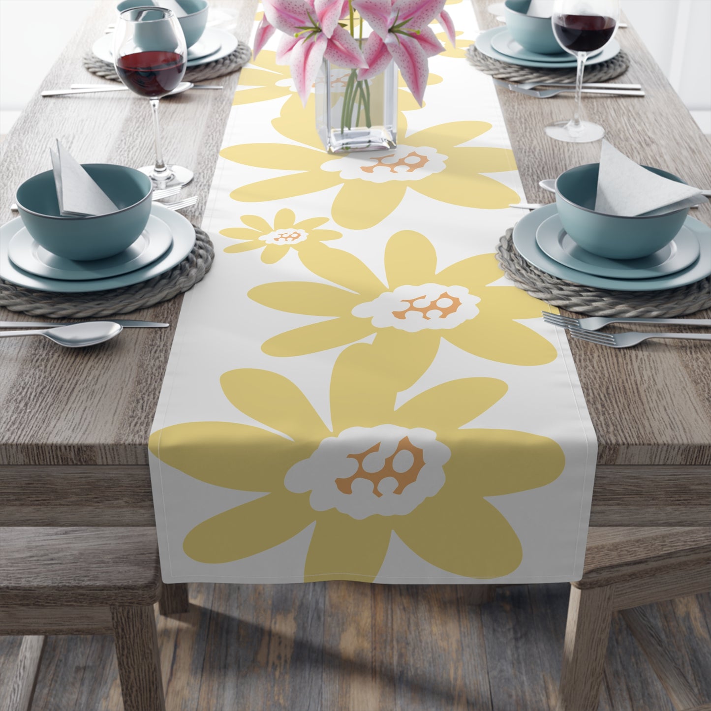 Charming Yellow Daisy Floral Table Runner, Yellow Flower Decor, Dining Table Accessory, Spring Table Decoration, Perfect for Weddings