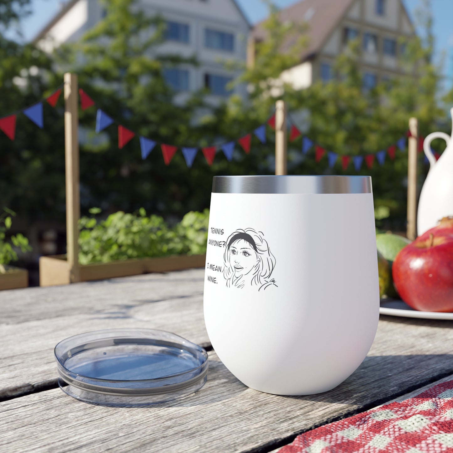 Funny Insulated Wine Cup, Comical Drinkware for Women | Perfect for Parties, Gifts & Celebrations | 'Tennis Anyone? I Mean Wine'