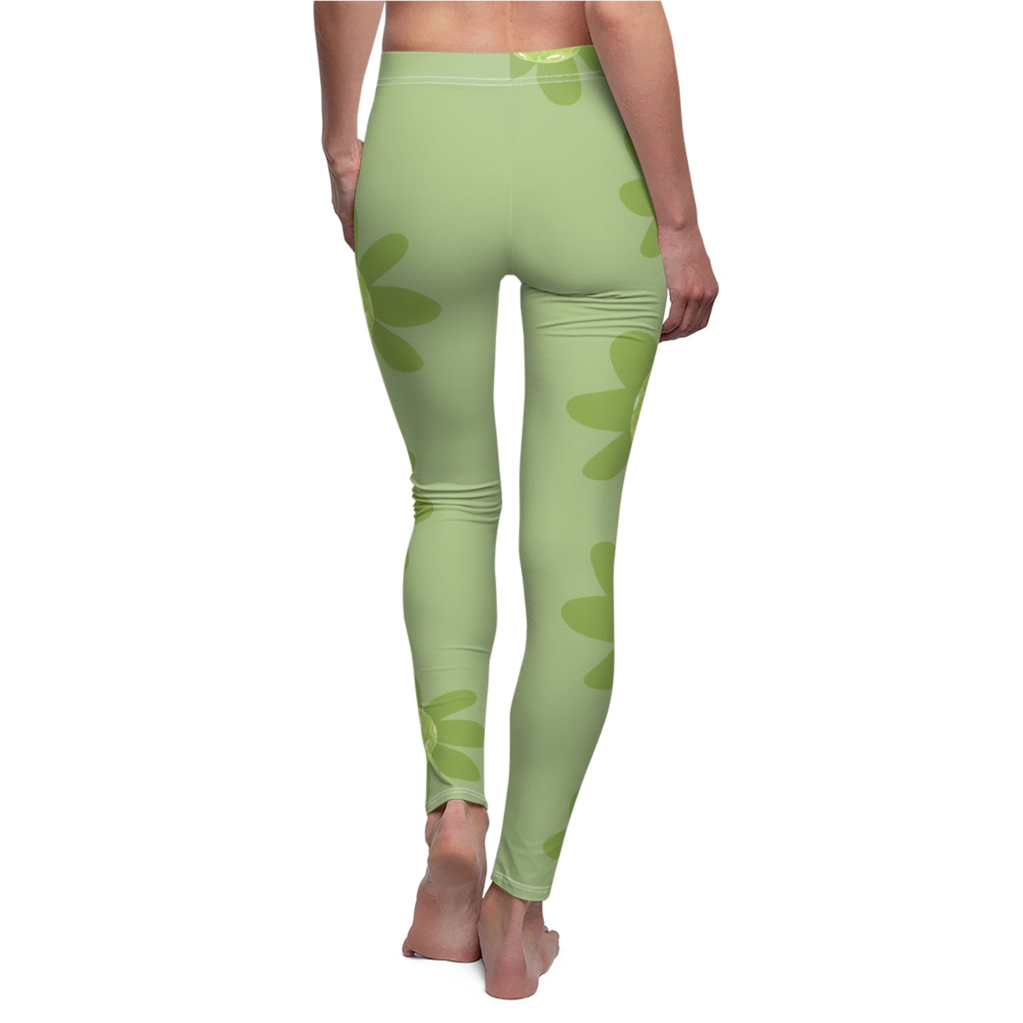 Green Pickleball Daisy Floral Leggings — Women's Casual All-Over Print