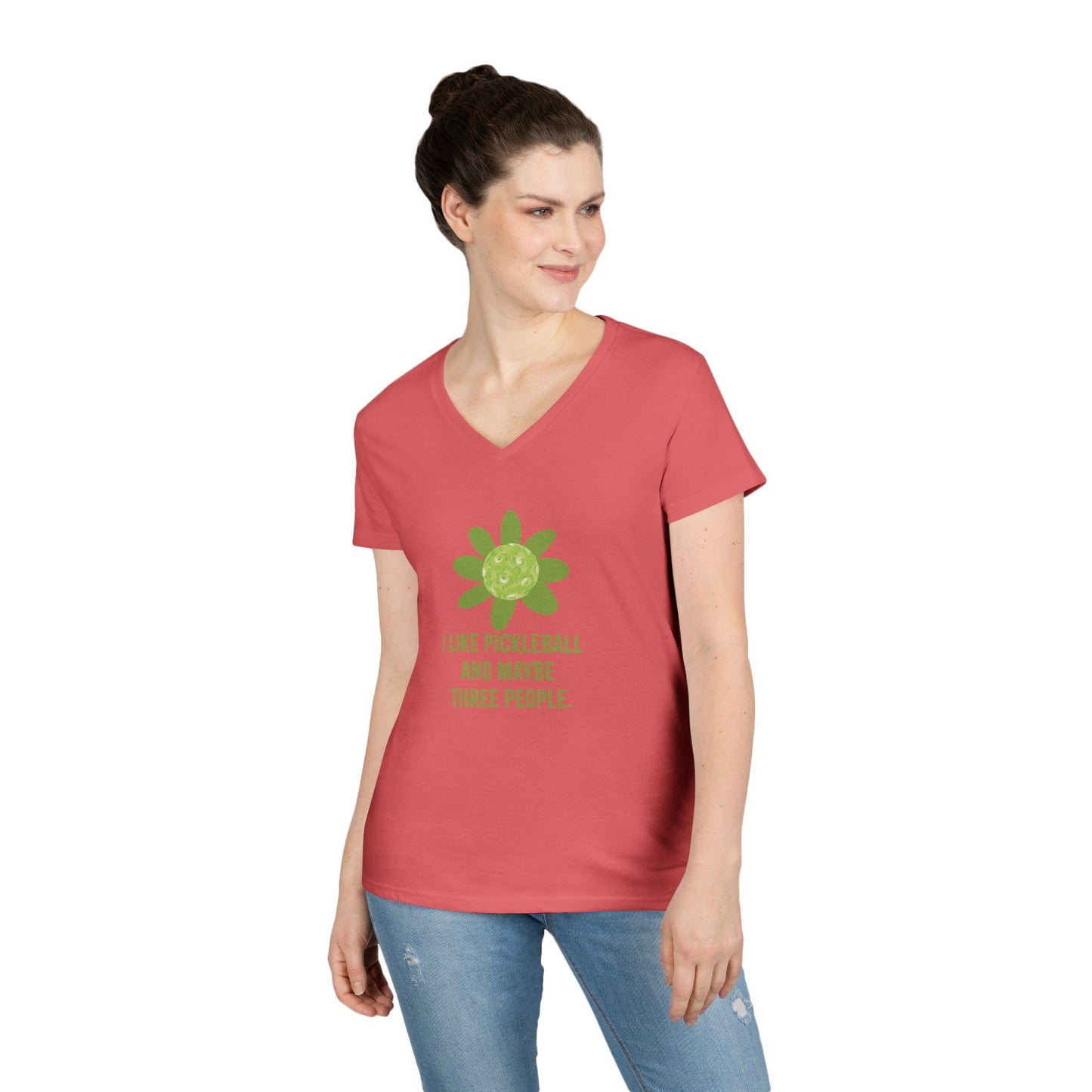 "I like Pickleball and Maybe three People" Humourous Whimsical V-Neck Tee, Fun T-Shirt for Pickleball Lovers , Gift for Friends, Eco-Friendly Apparel, Casual Wear
