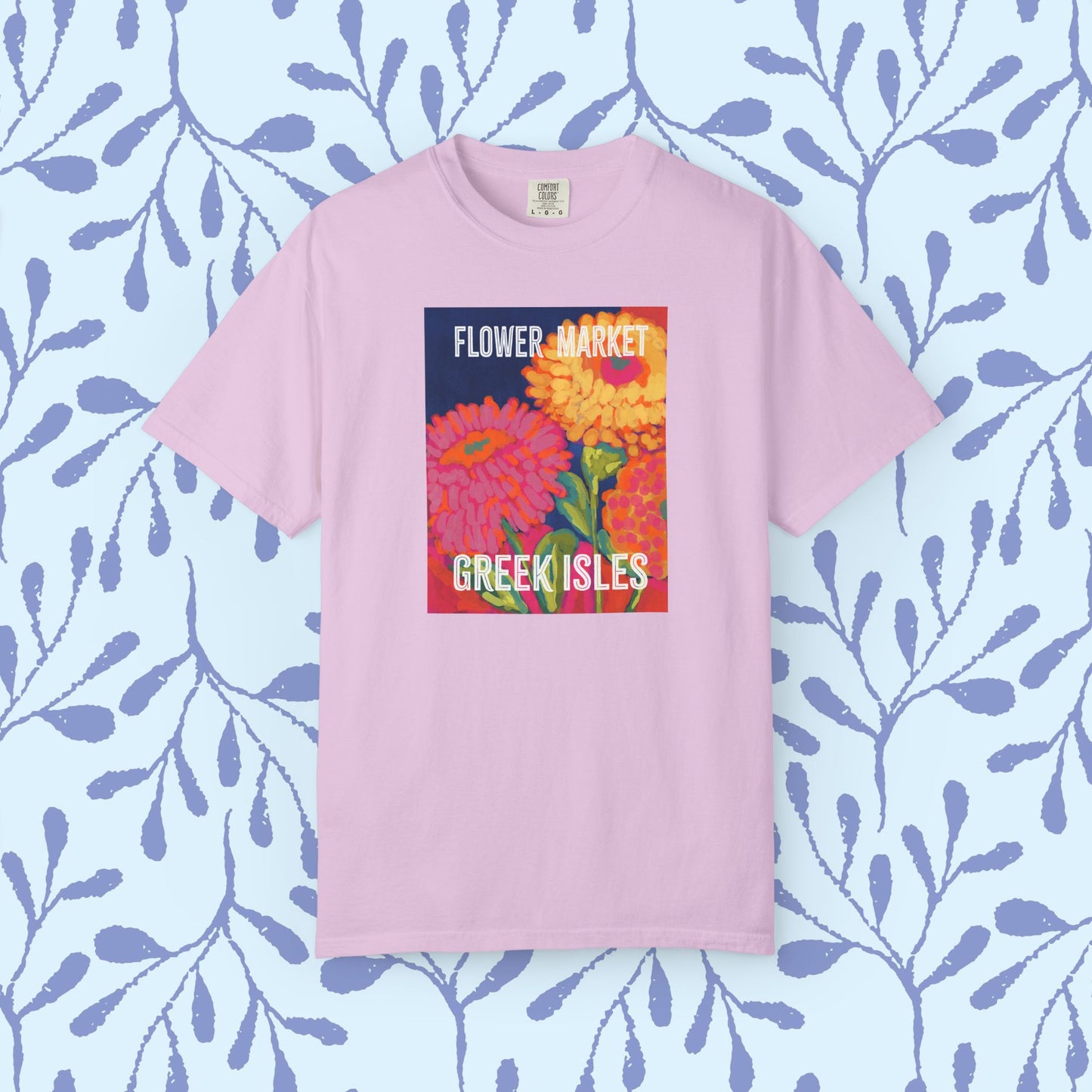 Vibrant Floral Market Tee, Flower Market T-Shirt, Greek Isles Apparel, Gift for Garden Lovers, Summer Wardrobe Essential