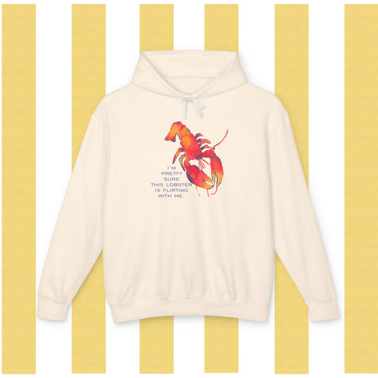 IS THIS LOBSTER FLIRTING WITH ME? Lobster Love Hoodie - Fun Unisex Lightweight Hooded Sweatshirt for Seafood Lovers, Casual Wear, Summer Vibes, Beach Outings, Gift Idea