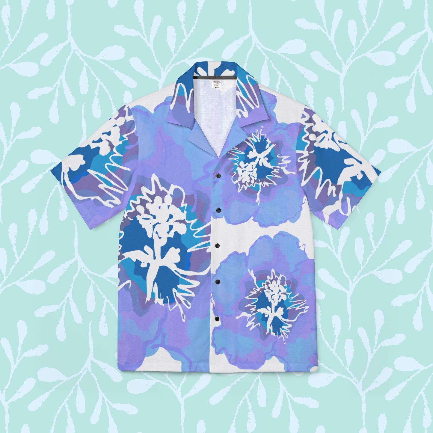 Azalea Periwinkle Blue Hawaiian Shirt — Tropical Beach Vacation Camp Shirt