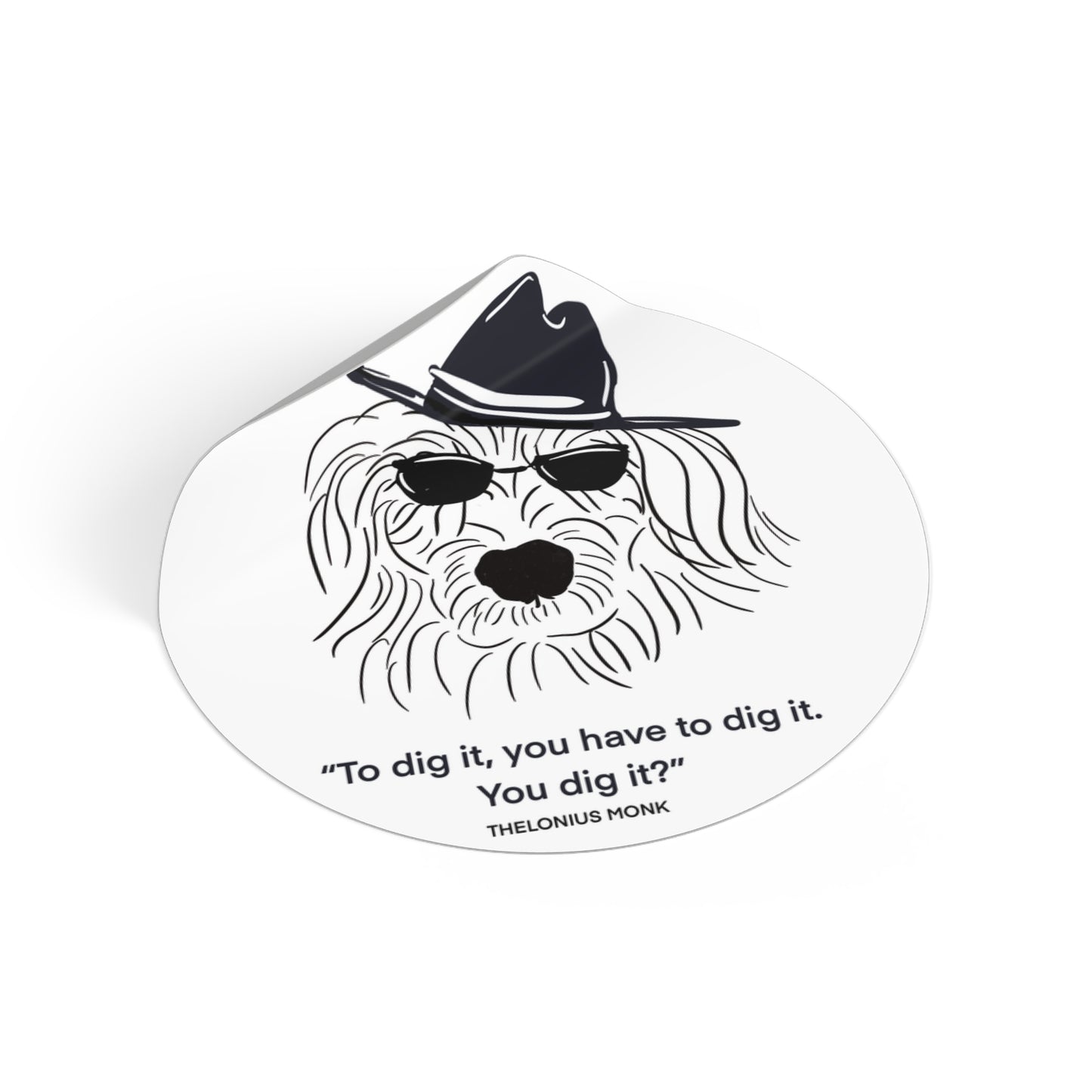 Round Vinyl Stickers: Cool Dog Art, Jazz Vibes, Perfect for Decor, Gifts, Music Lovers, Home & Office