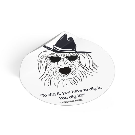 Round Vinyl Stickers: Cool Dog Art, Jazz Vibes, Perfect for Decor, Gifts, Music Lovers, Home & Office