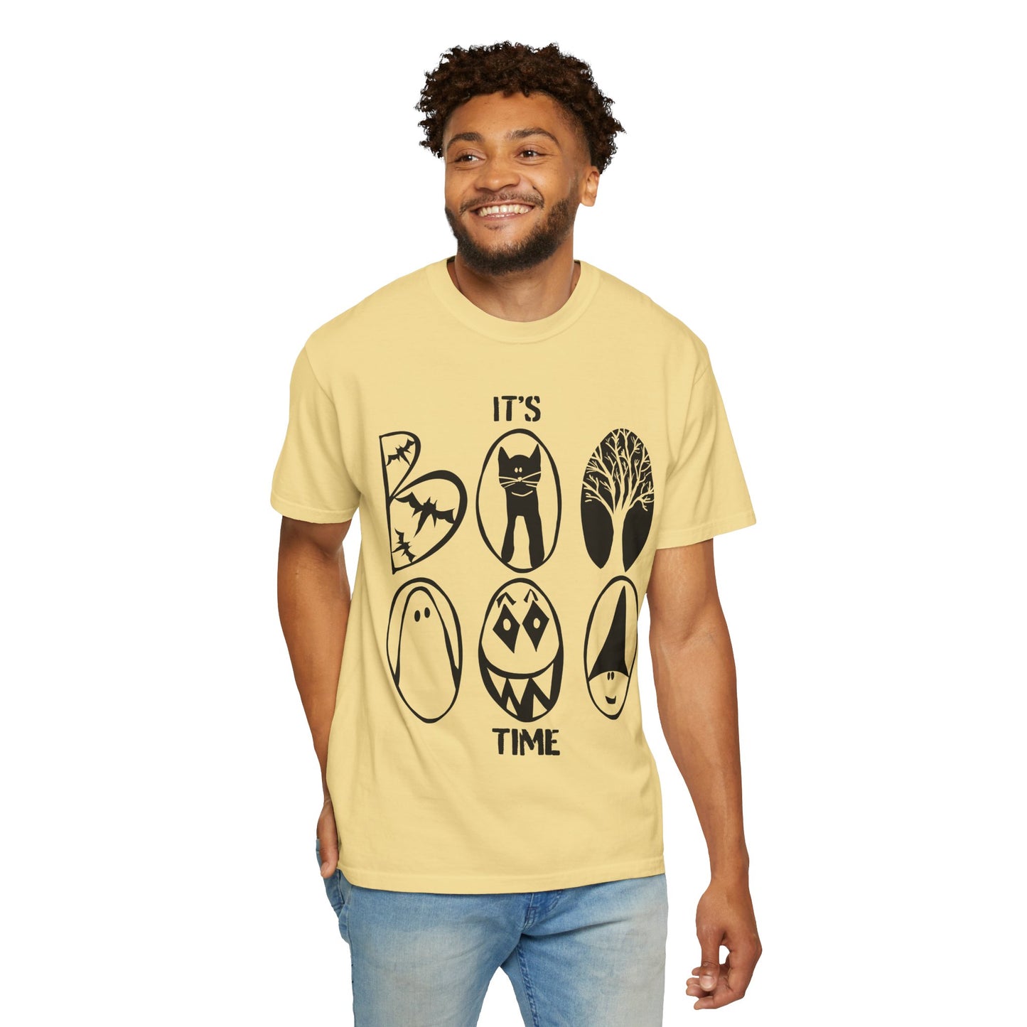 "IT'S BOO TIME" Halloween Themed T-shirt, Spooky Graphic Tee, Unisex T-shirt for Fall, Vintage Style Halloween Shirt, Perfect for Halloween Party