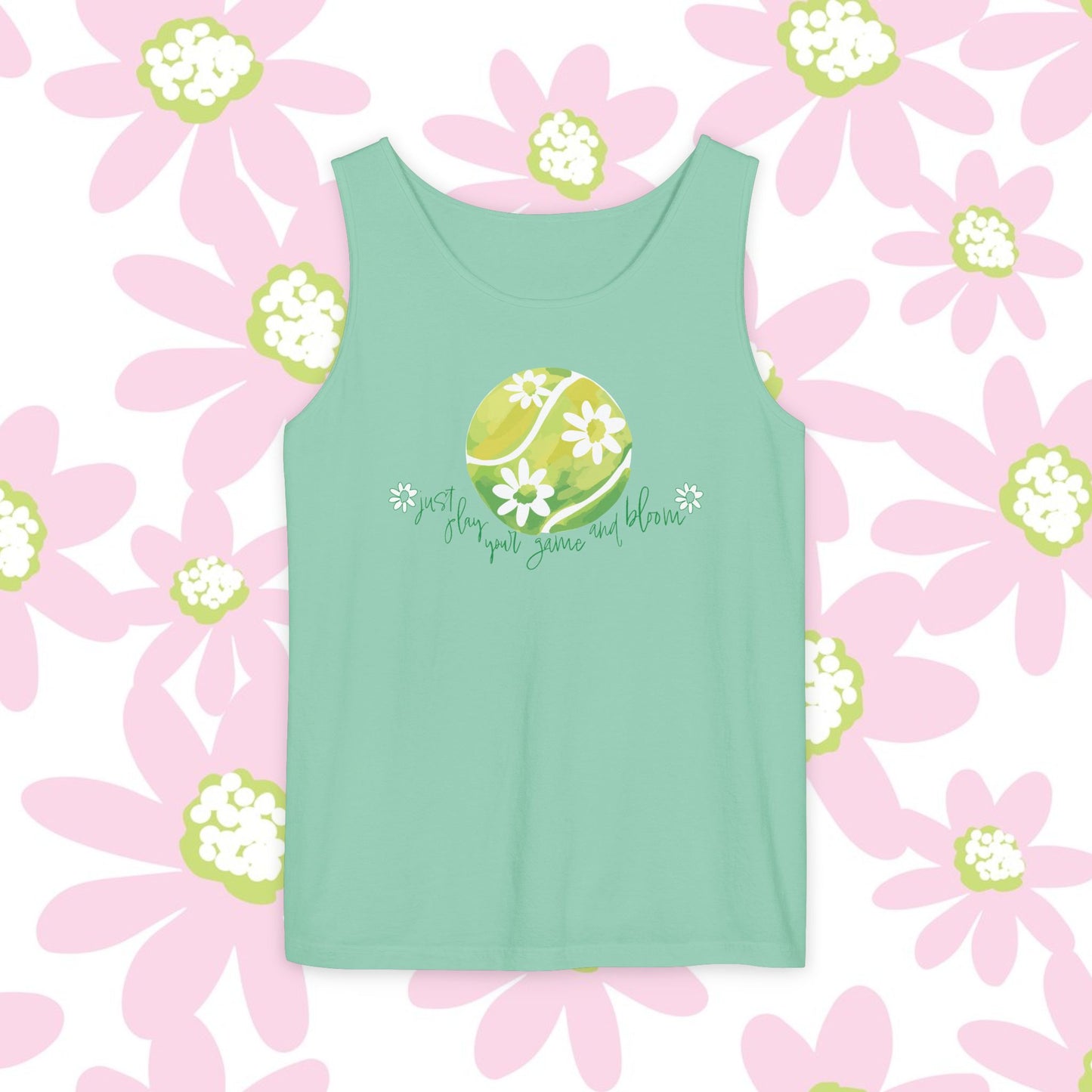 Play Your Game and Bloom! Tennis Floral Vibes Tank Top, Garden Tanks, Outdoor Summer Wear, Eco-Friendly Fashion, Casual Apparel, Floral Design
