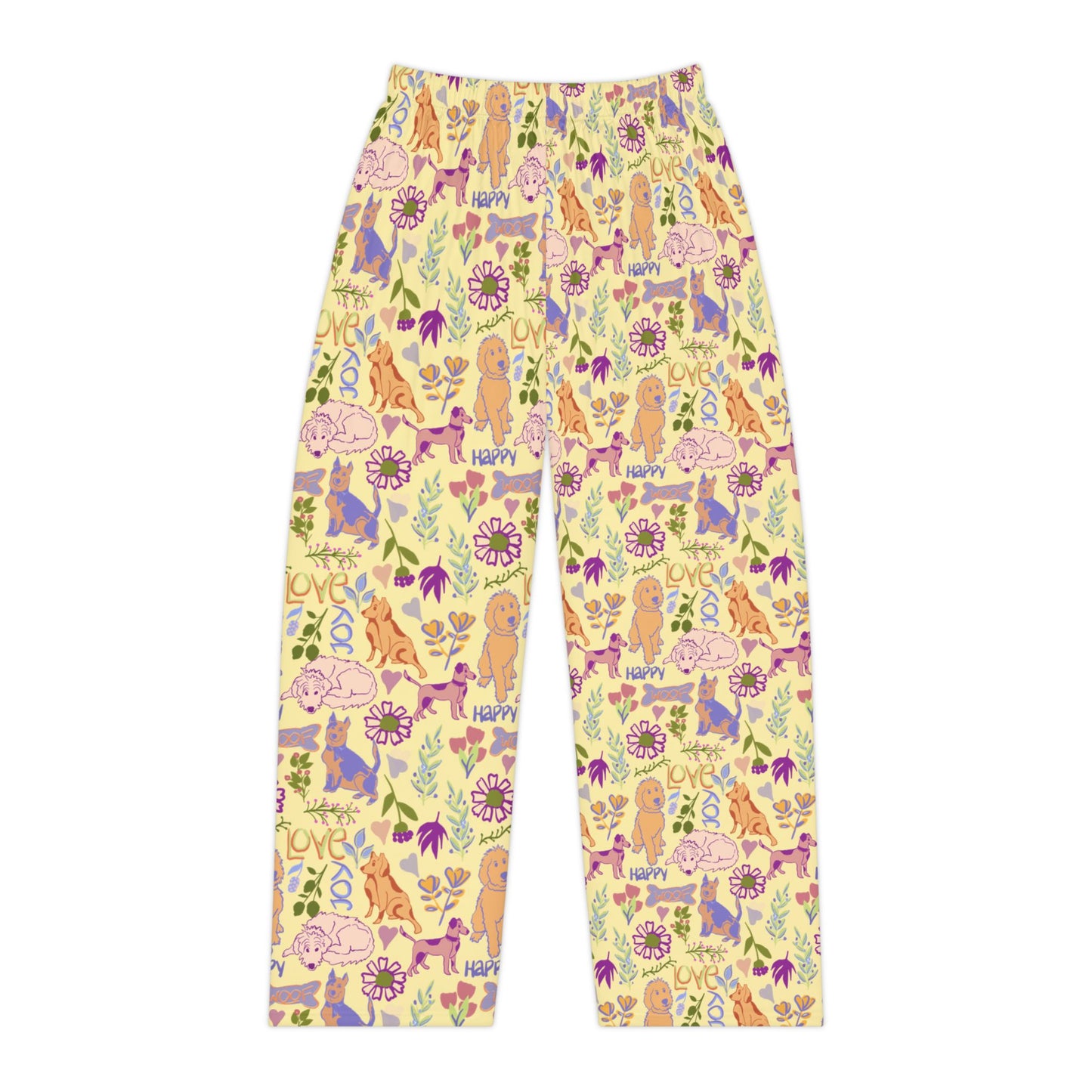 Dog and Puppy Garden Pajama Pants — Floral Allover Print Sleepwear