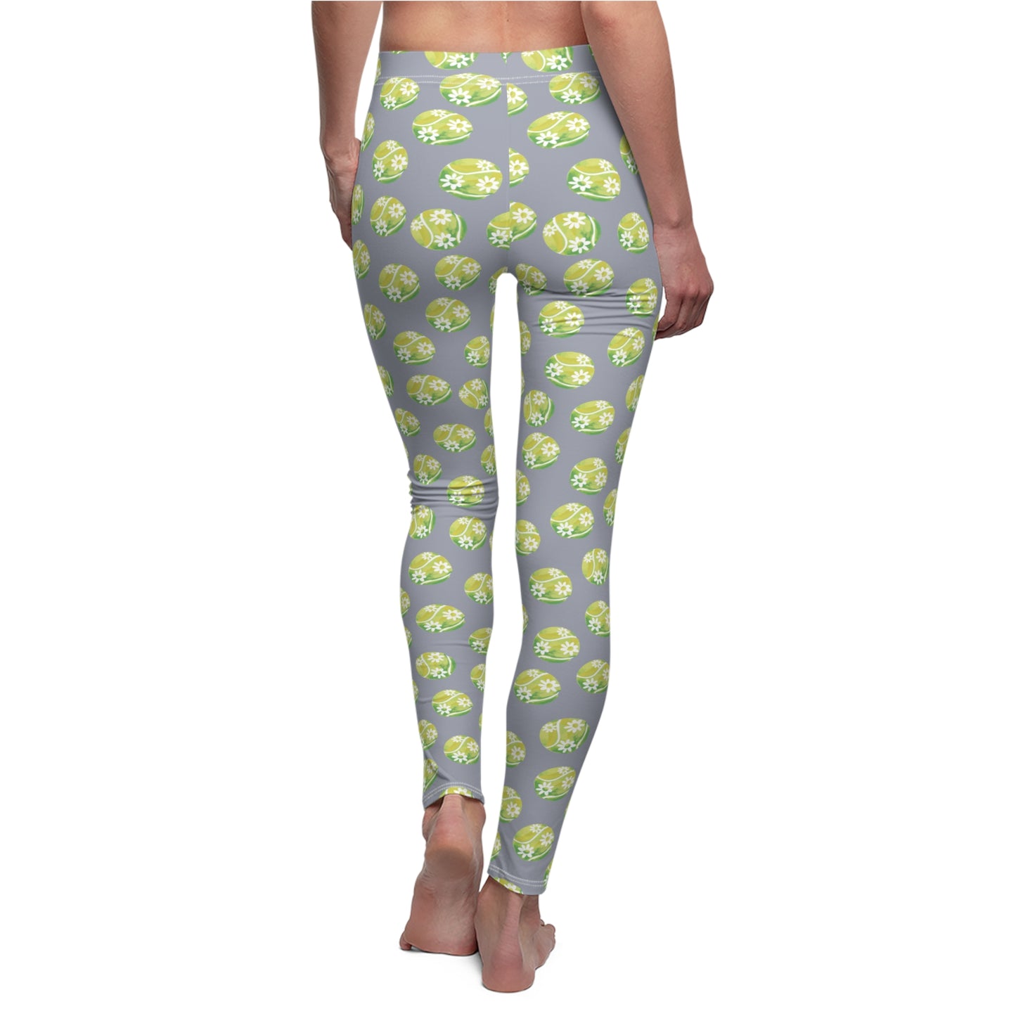 Green Daisy Tennis Ball Pattern Leggings — Casual Women's All-Over Print