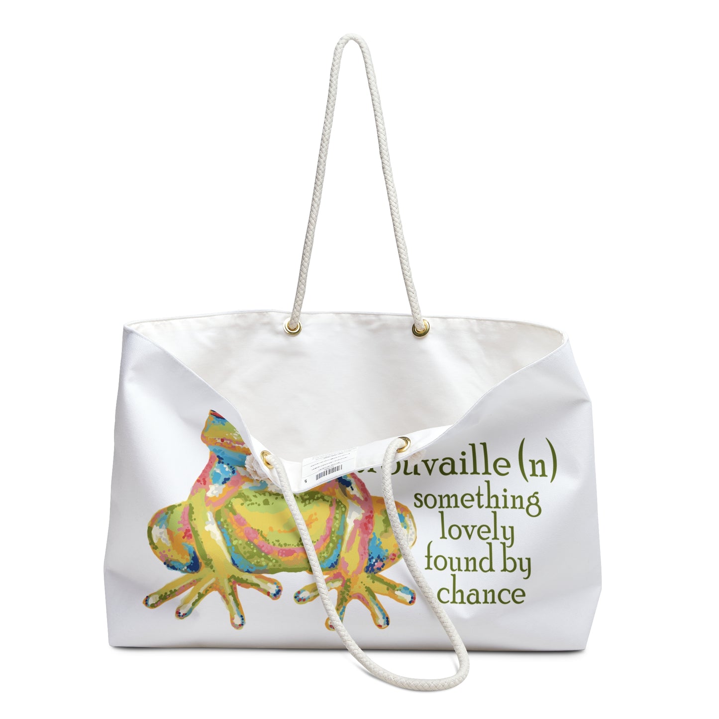 Weekender Bag — 'Trouvaille' Colorful Frog Canvas Travel Tote