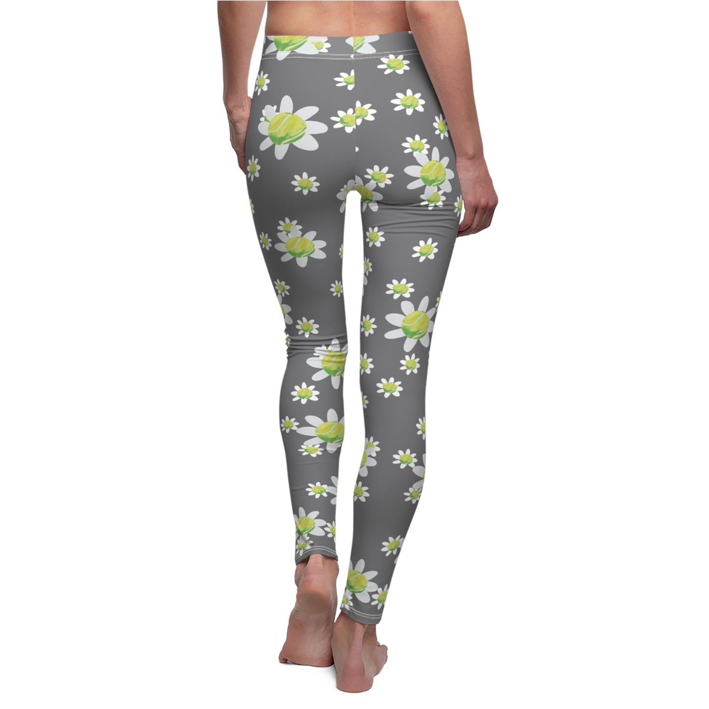 Daisy Meadow Women's Leggings — Gray Floral All-Over Print