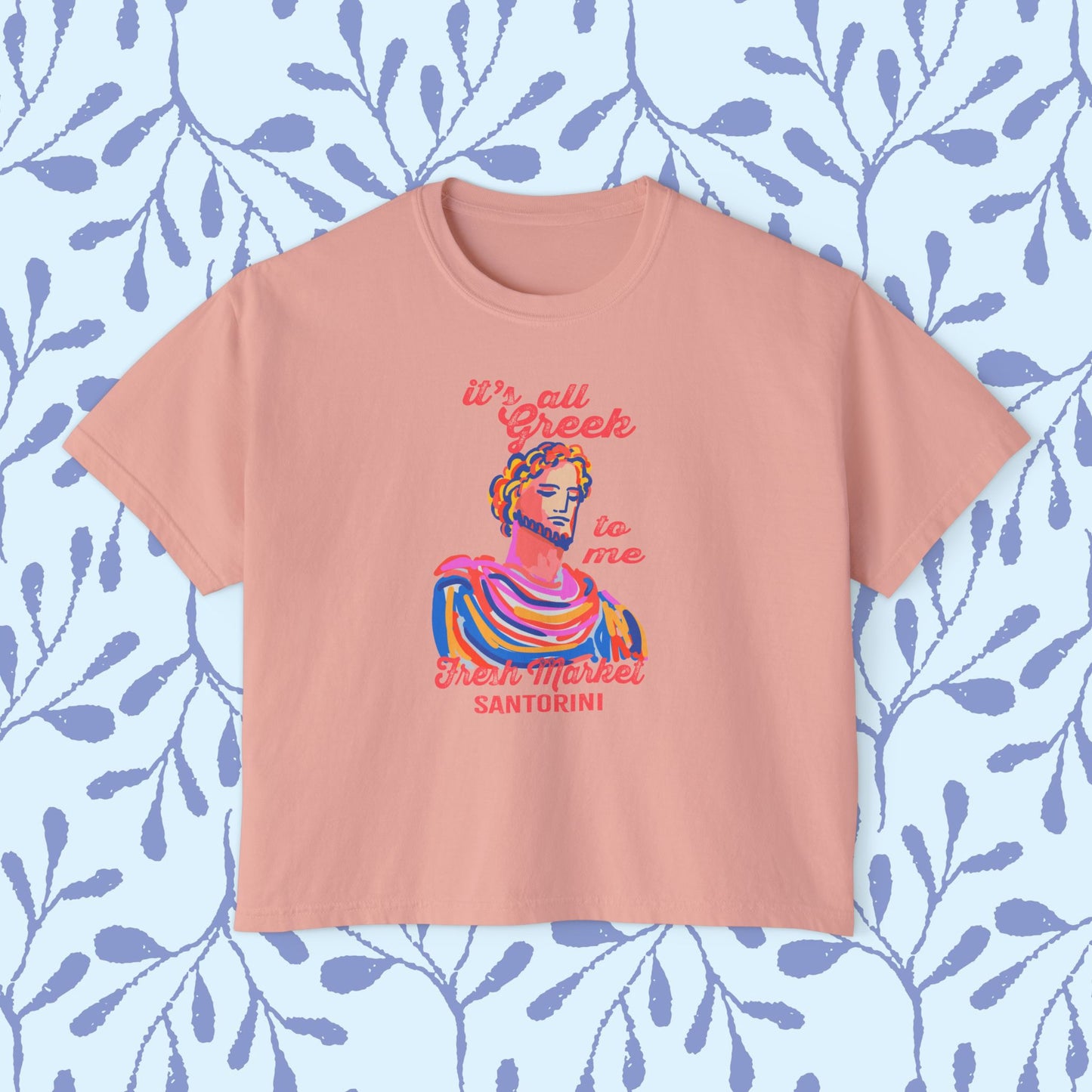 Women's Boxy Tee - 'It's All Greek To Me' Santorini Art Bust Graphic