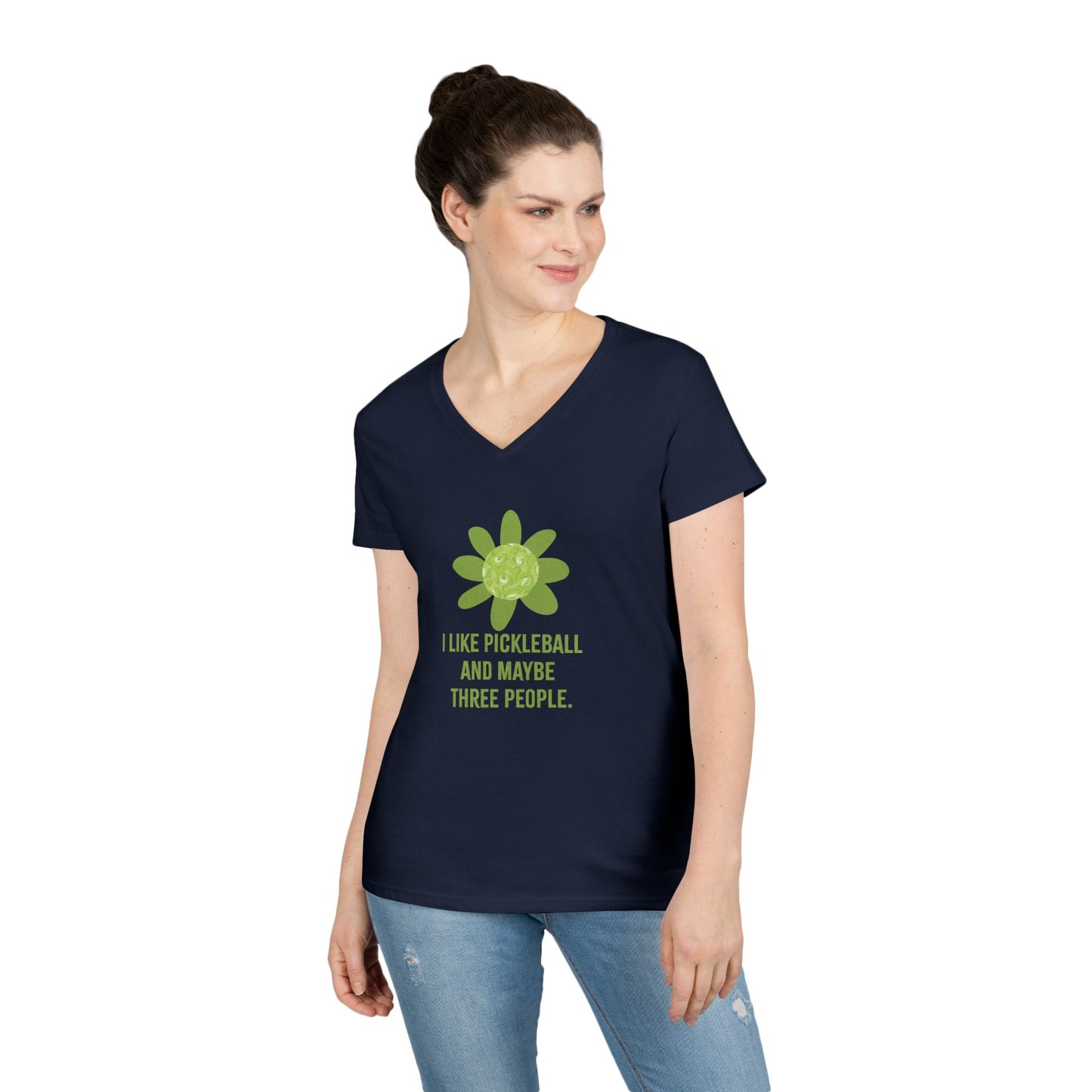 "I like Pickleball and Maybe three People" Humourous Whimsical V-Neck Tee, Fun T-Shirt for Pickleball Lovers , Gift for Friends, Eco-Friendly Apparel, Casual Wear