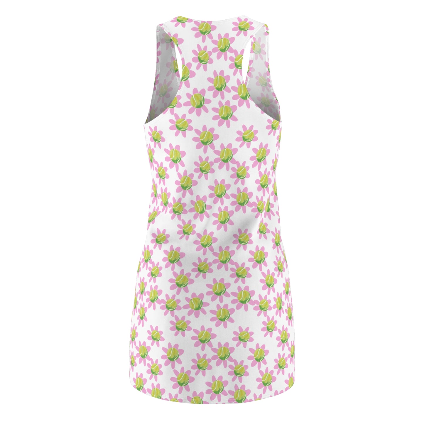Floral Daisy Tennis Ball Racerback Dress — Pink All-Over Print Summer Sundress