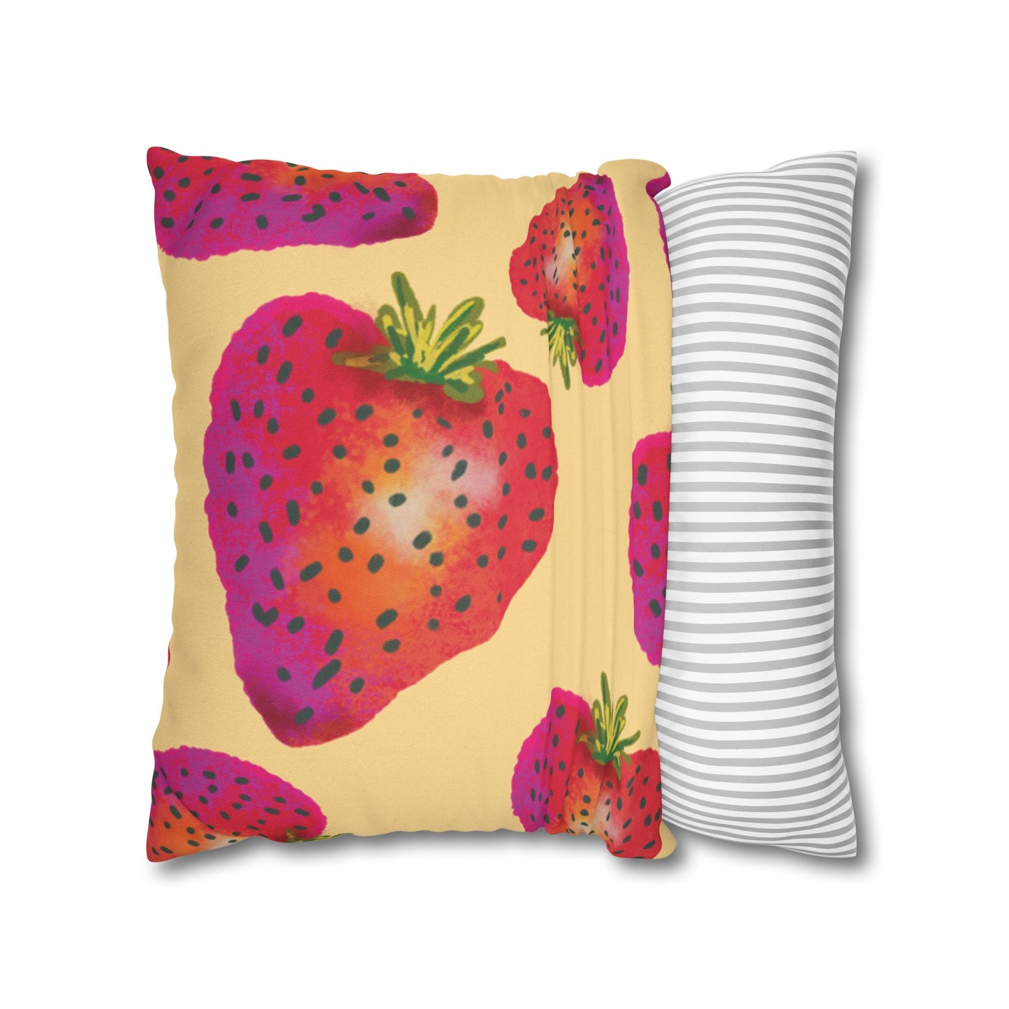 Strawberry Print Pillowcase, Cute Home Decor, Gift for Strawberry Lovers, Summer Decoration, Bright Accent Pillow