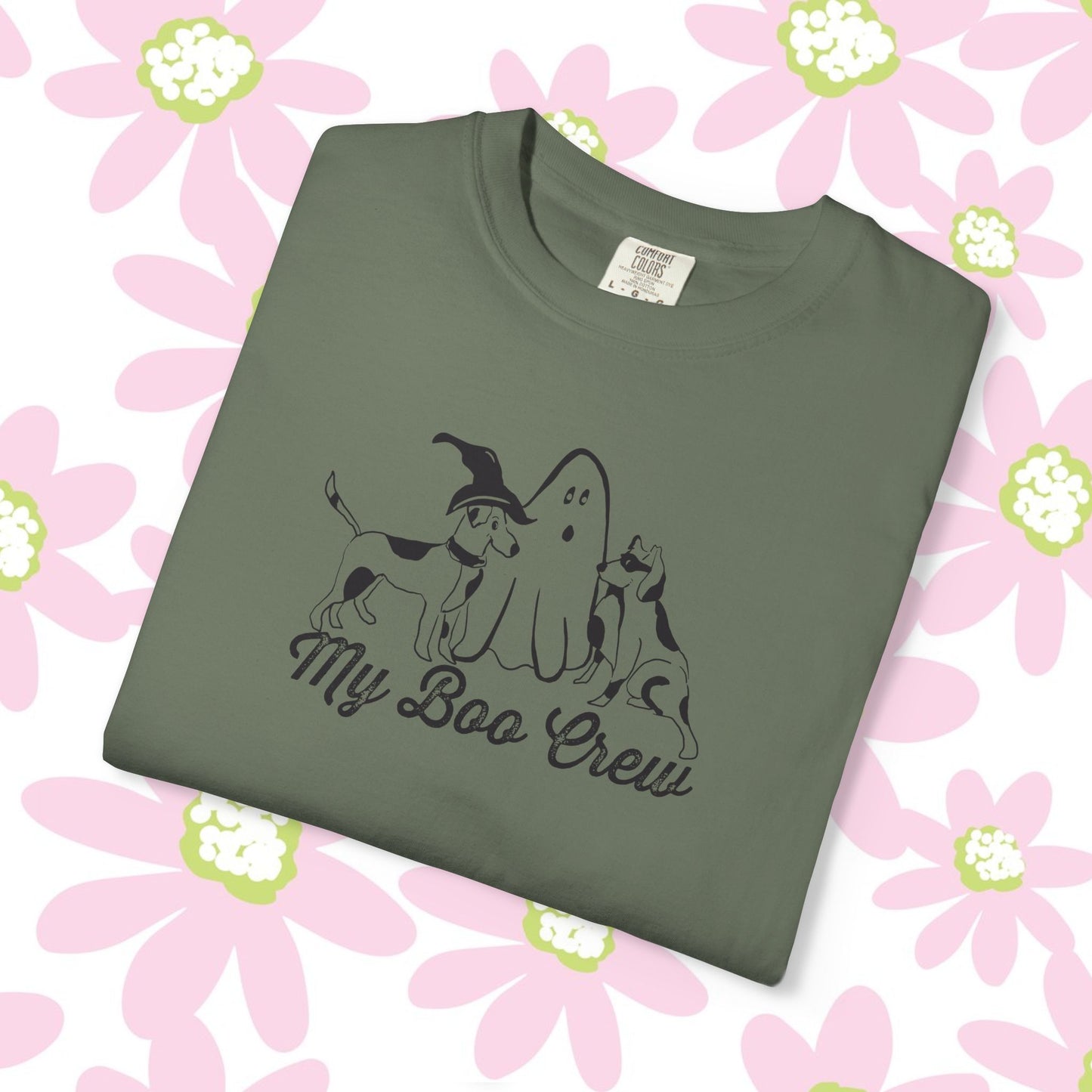 My Boo Crew Halloween T-Shirt, Cute Dog Ghost Tee, Unisex Garment-Dyed Shirt, Pet Lovers Gift, Autumn Apparel, Fun Halloween Outfit