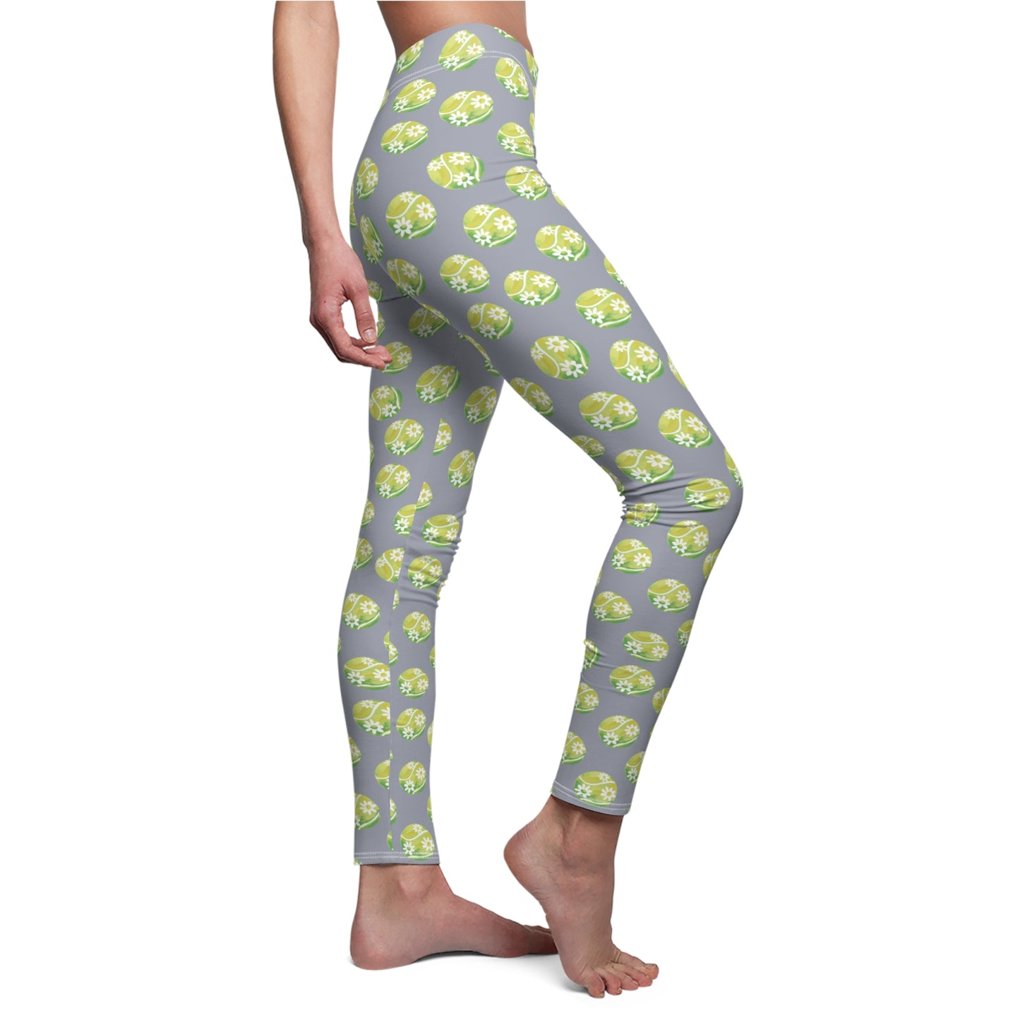 Green Daisy Tennis Ball Pattern Leggings — Casual Women's All-Over Print