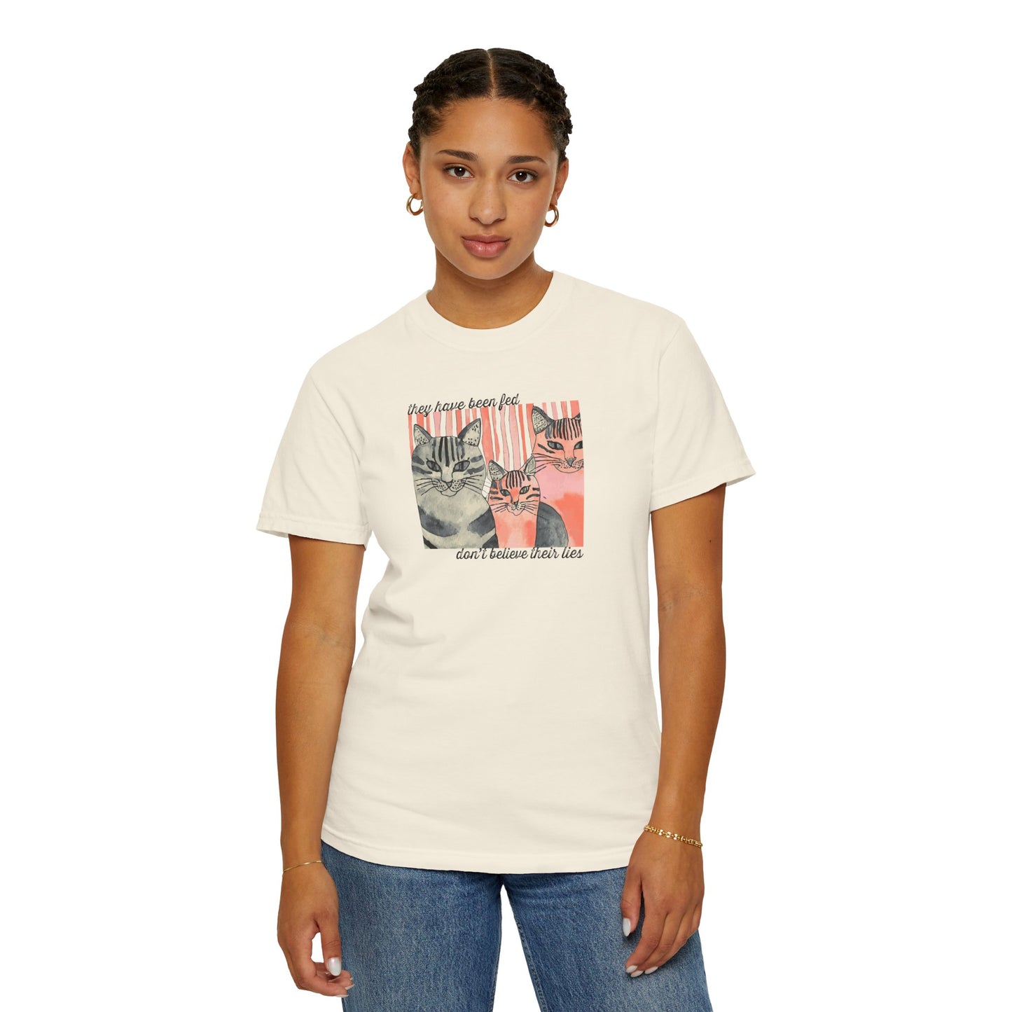 Cat Friends Graphic T-Shirt — "Don't Believe Their Eyes" Vintage Kittens Tee
