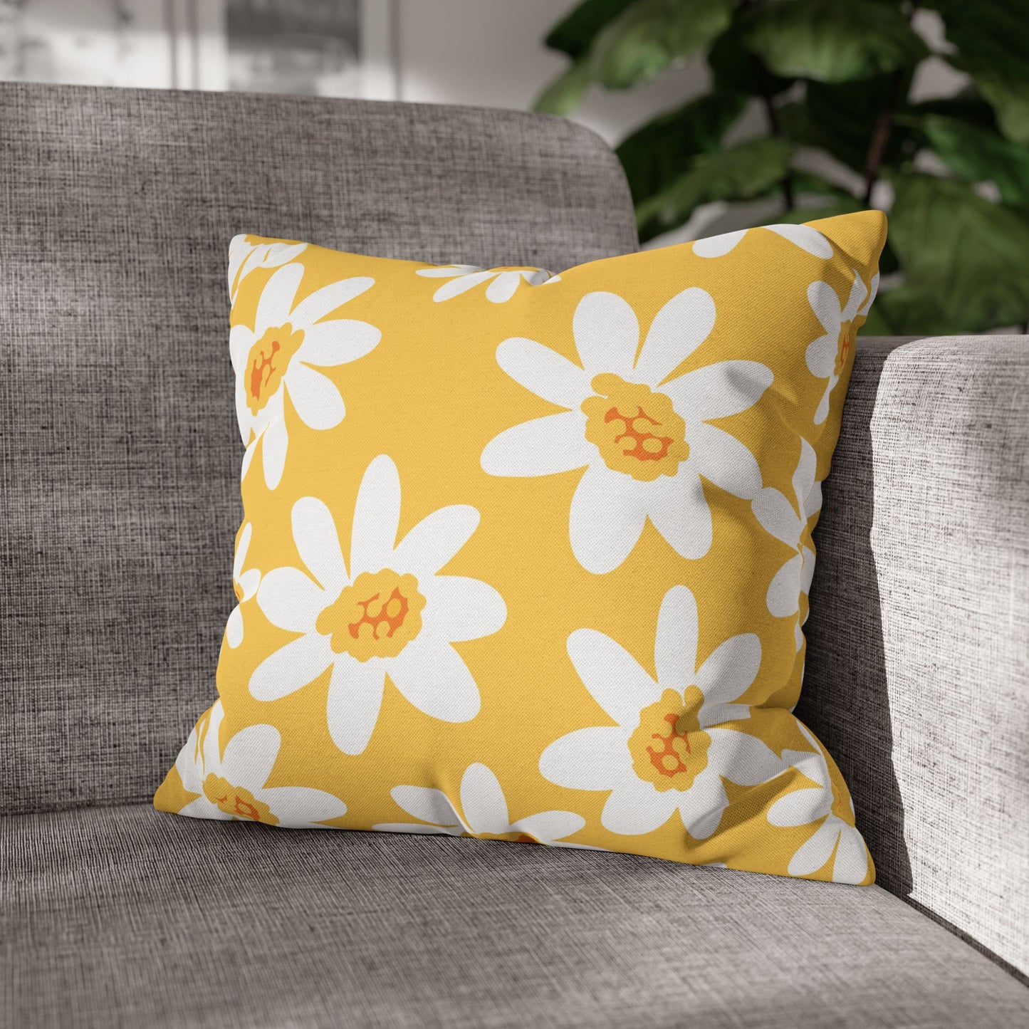 Bright Floral Pillowcase for Home Decor, Yellow Daisy Cushion Cover, Modern Living Room Accent, Gift for Flower Lovers, Spring Decor