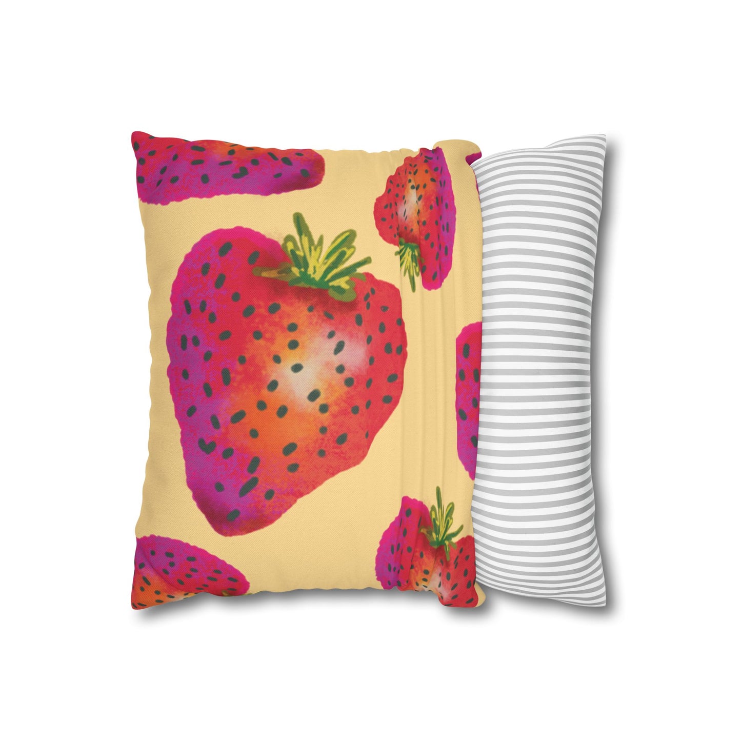 Strawberry Print Pillowcase, Cute Home Decor, Gift for Strawberry Lovers, Summer Decoration, Bright Accent Pillow