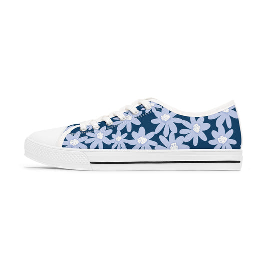 Blue Daisy Floral Women's Low Top Sneakers, Stylish Casual Shoes, Spring Fashion Footwear, Comfortable Everyday Sneakers, Gift for Her