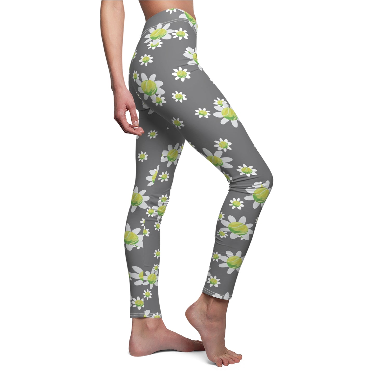 Daisy Meadow Women's Leggings — Gray Floral All-Over Print
