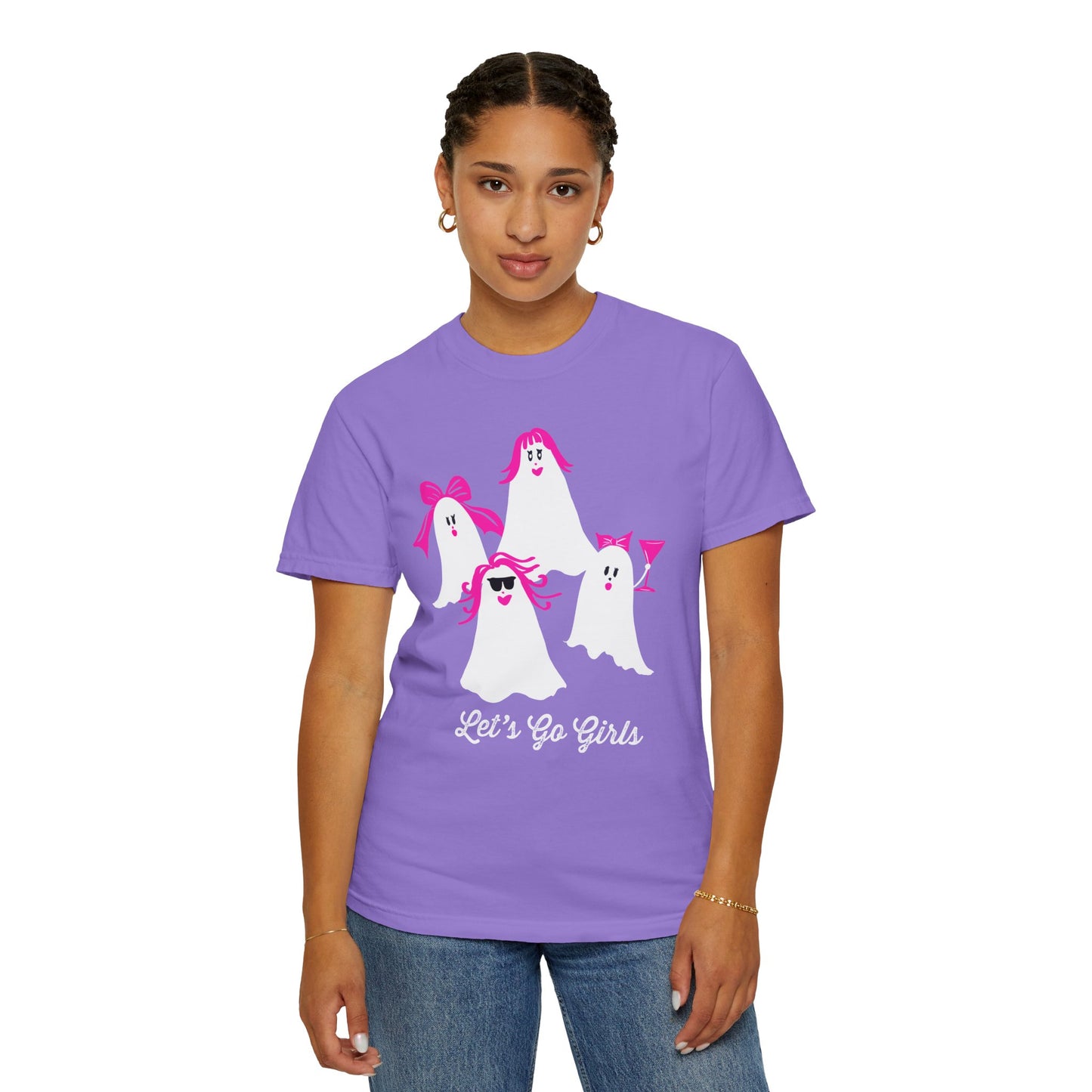 "Let's Go Girls"  Spooky Chic T-Shirt, Halloween Fashion, Pink Ghost-Inspired Tee, Cute Casual Wear, Unisex Graphic Shirt, Trendy Fall Style