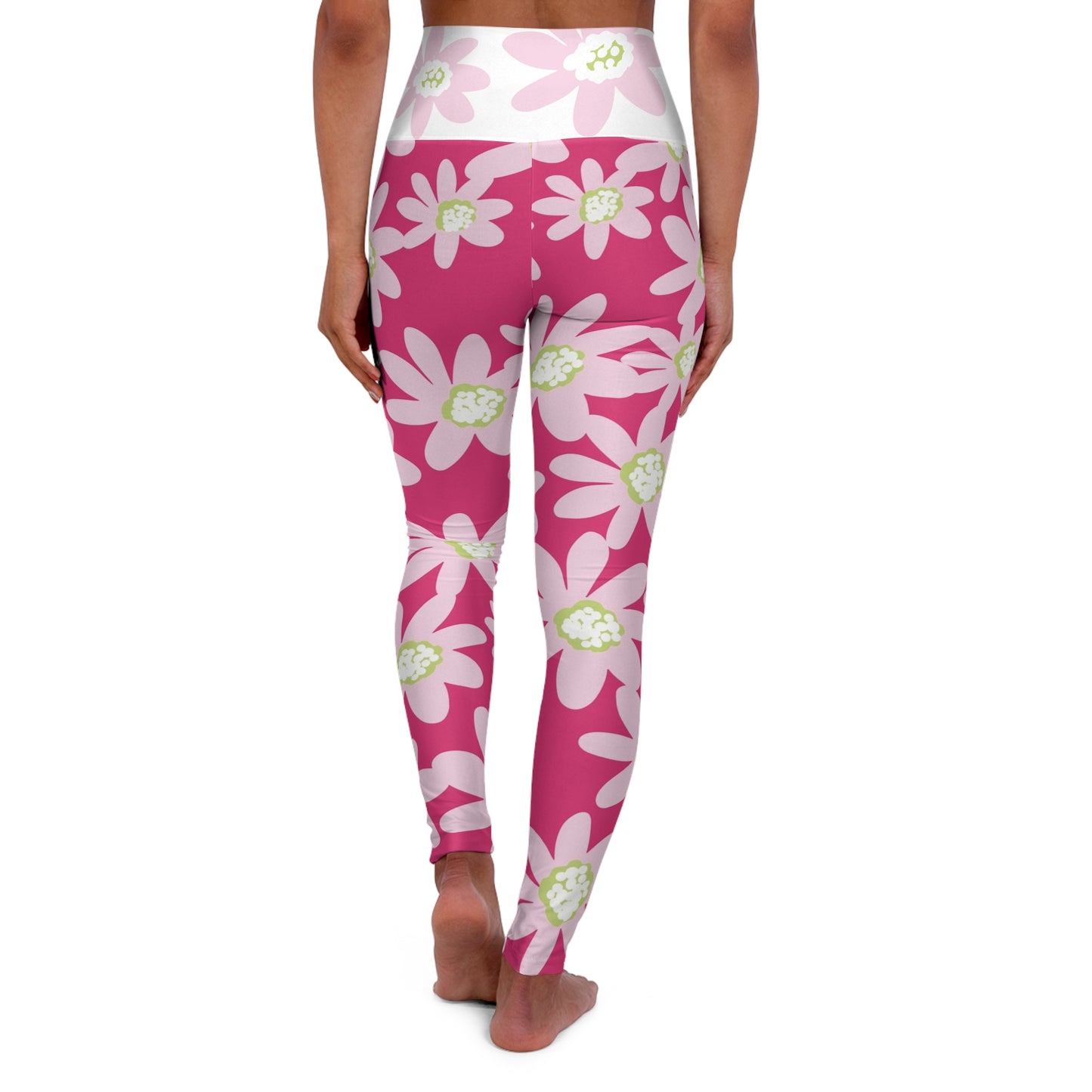 Pink Daisy Floral High Waisted Yoga Leggings, Fitness Leggings, Workout Pants, Activewear, Exercise Leggings, Spring Fashion