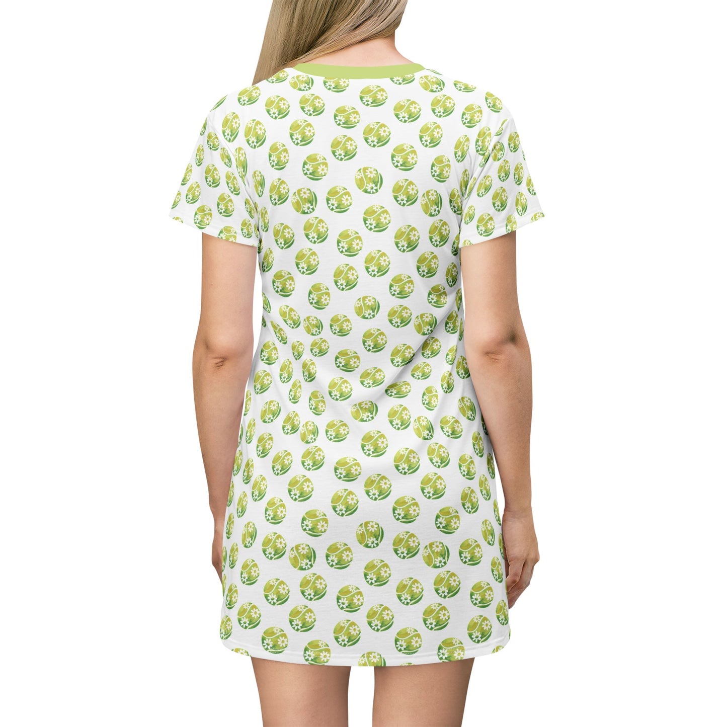 Green Daisy Tennis Ball All-Over Print T-Shirt Dress