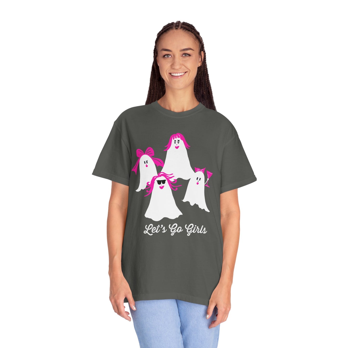 "Let's Go Girls"  Spooky Chic T-Shirt, Halloween Fashion, Pink Ghost-Inspired Tee, Cute Casual Wear, Unisex Graphic Shirt, Trendy Fall Style