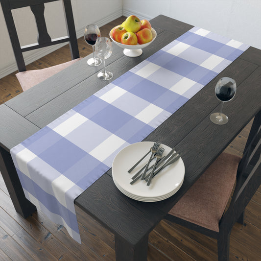 Charming Periwinkle Blue Gingham Table Runner, Casual Yet Elegant, Old School Vibe with Modern Large Scale Design