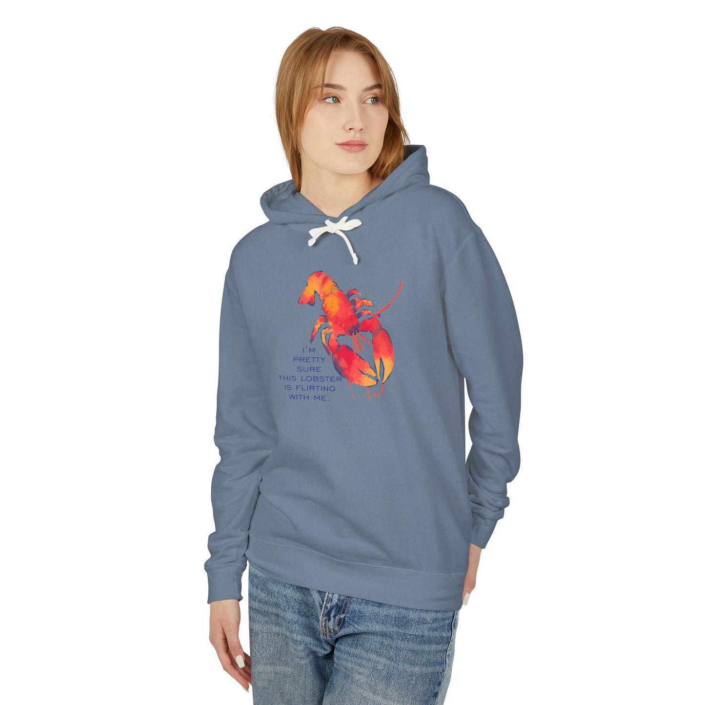 IS THIS LOBSTER FLIRTING WITH ME? Lobster Love Hoodie - Fun Unisex Lightweight Hooded Sweatshirt for Seafood Lovers, Casual Wear, Summer Vibes, Beach Outings, Gift Idea