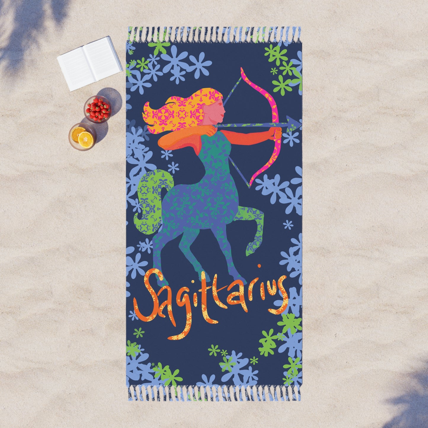Boho Beach Towel – Sagittarius Design, Outdoor Blanket, Astrology Gift, Bohemian Decor, Stylish Pool Towel
