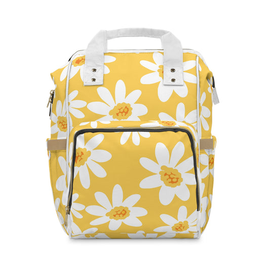 Yellow Daisy Floral Diaper Backpack, Baby Shower Gift, Toddler Bag, Modern Mom Backpack, Functional Baby Gear, Summer Accessory