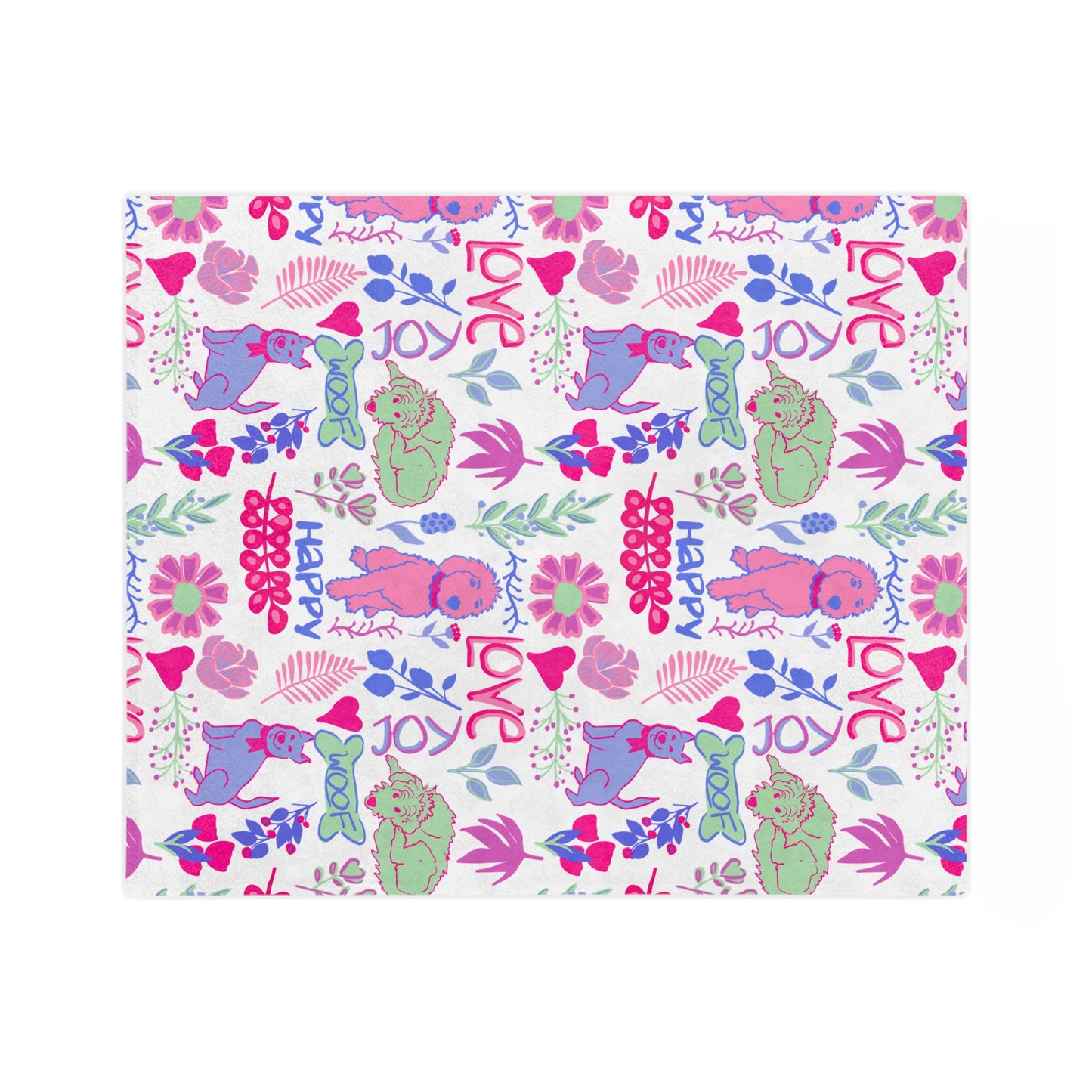 Love & Joy Puppy Pattern Blanket — Velveteen Microfiber Throw