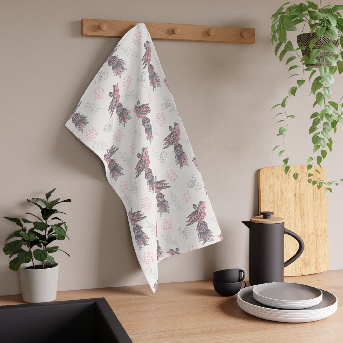 Whimsical Bird Tea Towels - Charming Kitchen Decor, Gift for Bird Lovers, Floral Tea Towels, Home & Living, Eco-Friendly Kitchen Linens